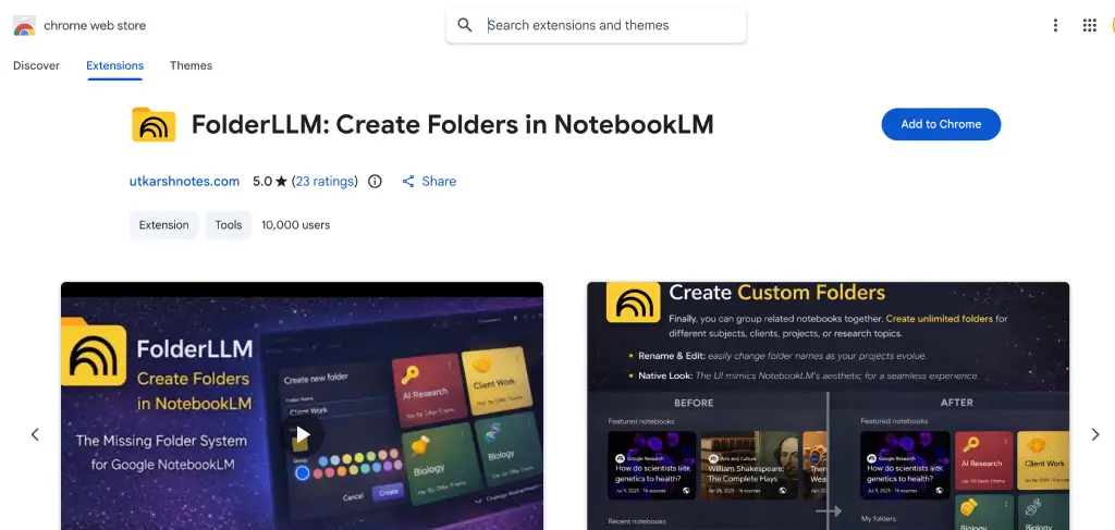 Extenstion Chrome tạo thư mục trong notebooklm